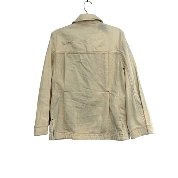 Free People Denim Jacket Long Trucker Wide Sleeves Oversize Distressed NWOT XS - Picture 2 of 15